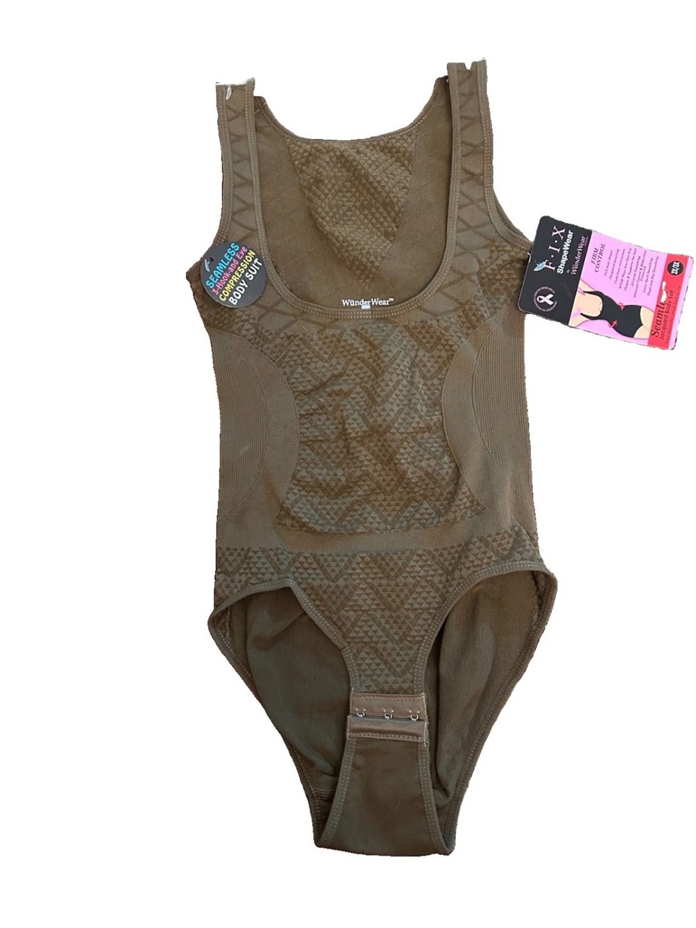 F.I.X Shapewear by WunderWear Seamless Jacquard Body Suit Size 2X/3X BROWN